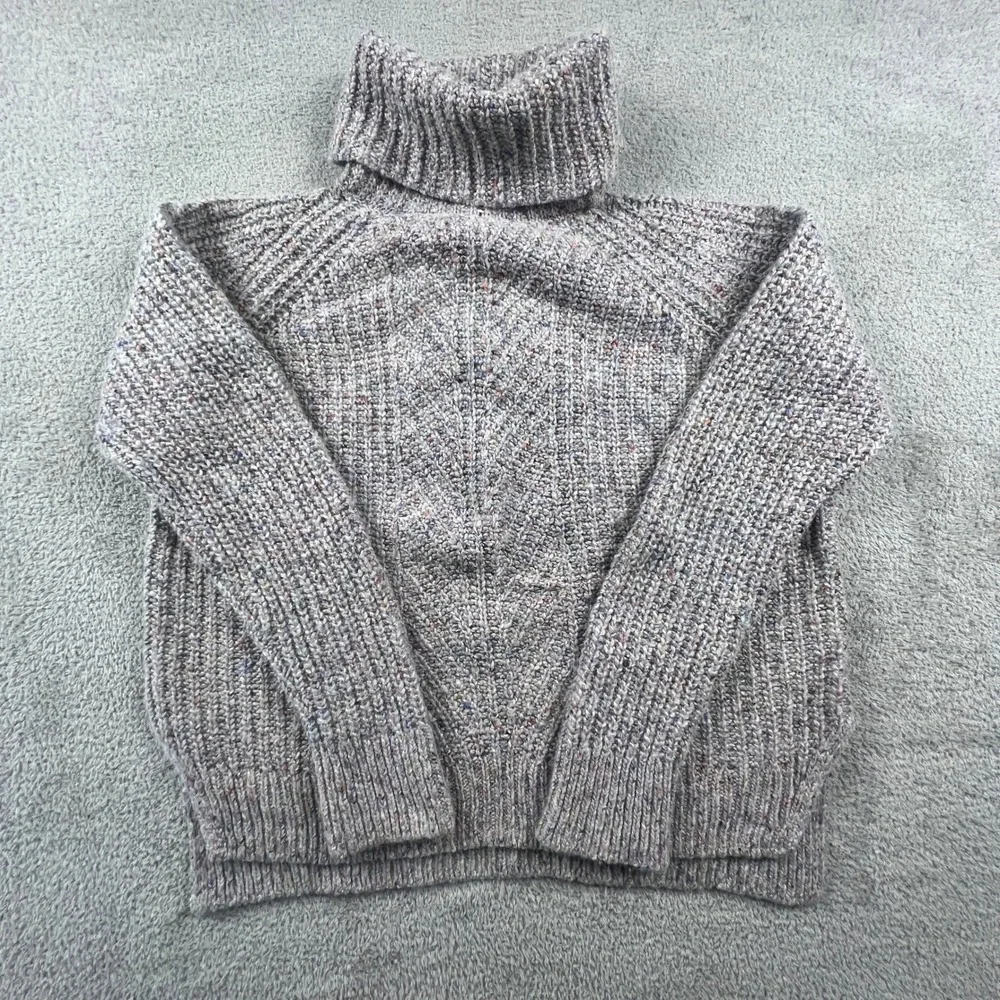 Madewell Womens Turtleneck Sweater Grey Confetti Marl Silk Wool Blend Comfy Cozy